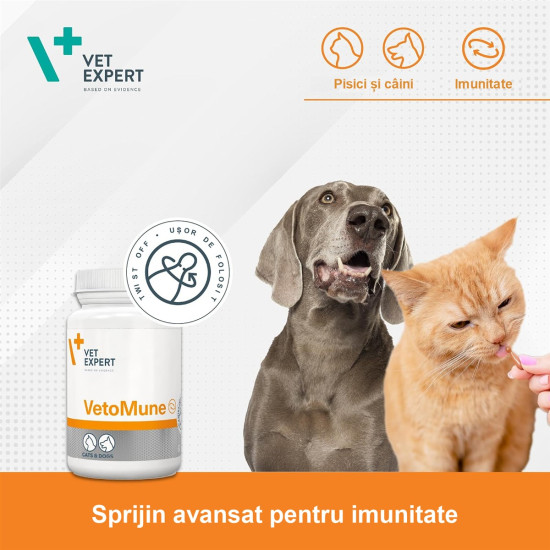 Vetomune Vet Expert – Supliment pentru Îmbunătățirea Imunității la Câini și Pisici, 60 Capsule Twist-Off